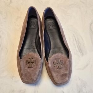 Tory Burch Tan Flats with Signature Logo